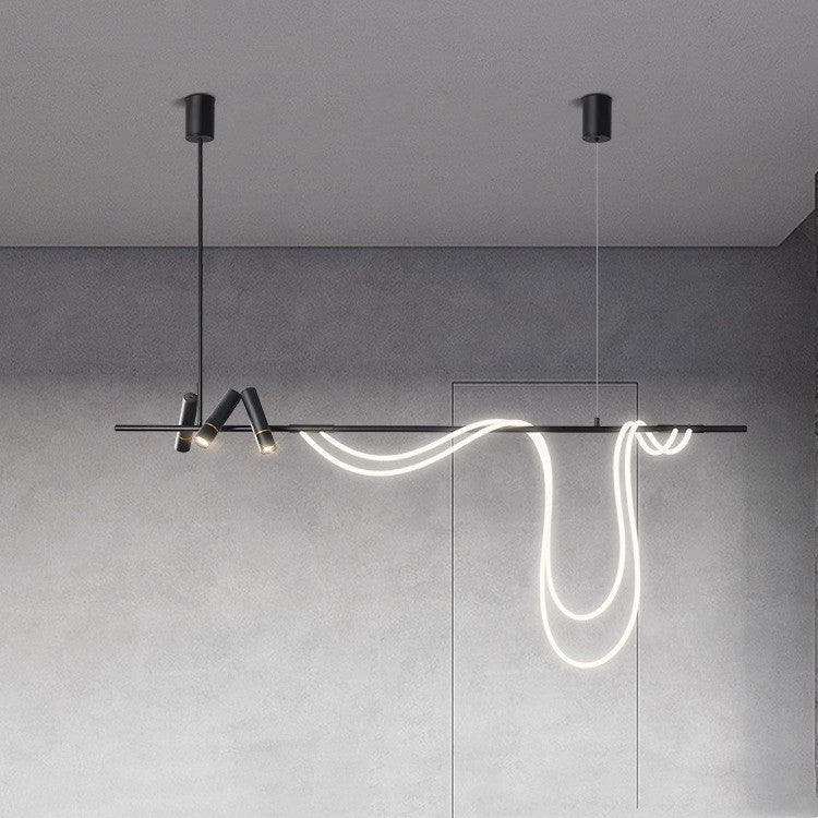 Contemporary Creative Arc Line Iron Acrylic LED Island Light Chandeliers For Dining Room