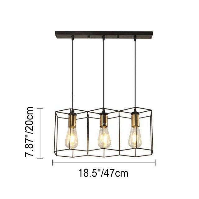 Industrial Vintage Geometric Frame Iron 3/5 Light Island Light Chandelier