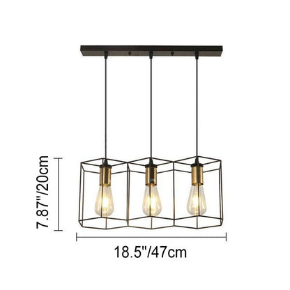 Industrial Vintage Geometric Frame Iron 3/5 Light Island Light Chandelier