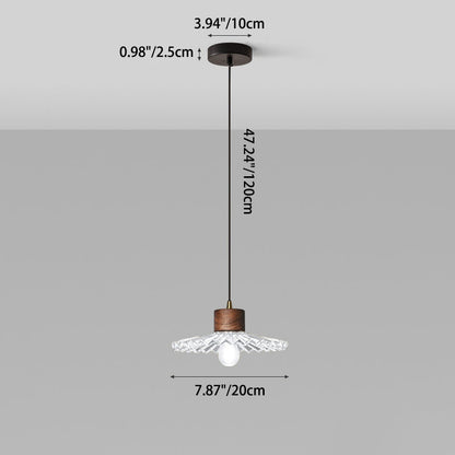 Traditional Chinese Iron Walnut Glass Conic Umbrella-Shaped 1-Light Pendant Light For Dining Room