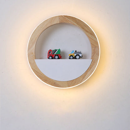 مصباح حائط LED بتصميم مربع دائري ياباني عصري مصنوع من خشب المطاط 