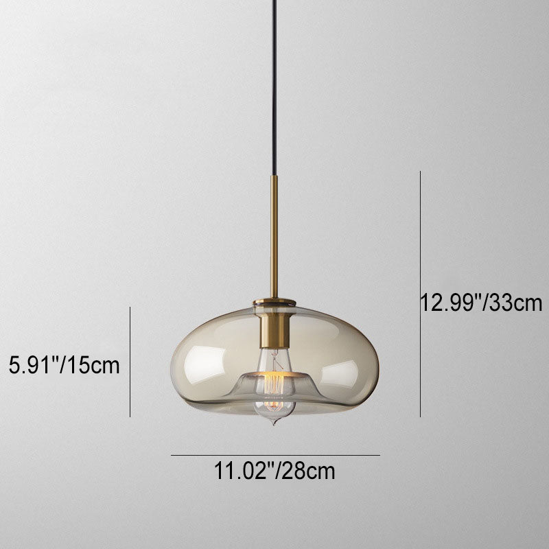 Nordic Minimalist Cognac Glass Round Geometric Jar 1-Light Pendant Light