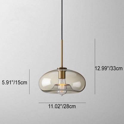 Nordic Minimalist Cognac Glass Round Geometric Jar 1-Light Pendant Light