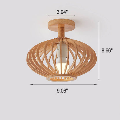 Nordic Wood Geometric Round 1-Light Semi-Flush Mount Ceiling Light