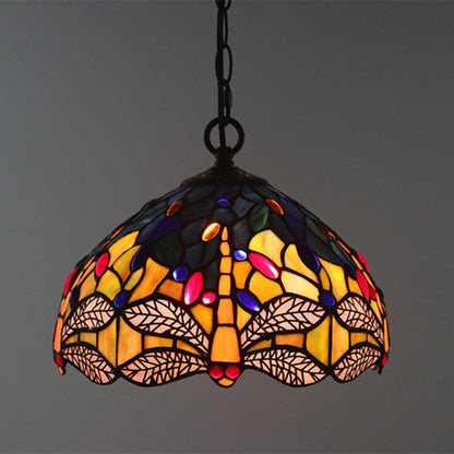 Tiffany Vintage Butterfly Stained Glass Dome 1-Light Pendant Light