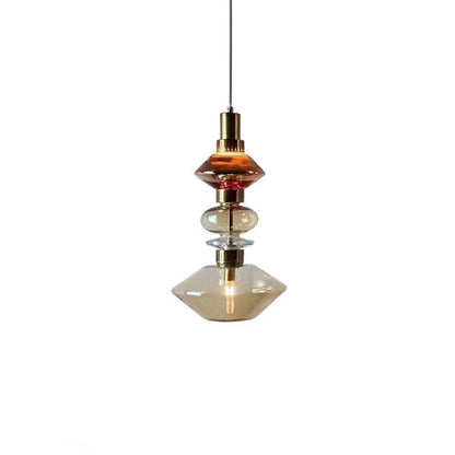 Traditional European Irregular Cylinder Iron Glass 1-Light Pendant Light For Living Room