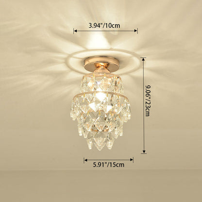Modern Luxury Cylinder Iron Crystal 1-Light Semi-Flush Mount Ceiling Light For Hallway
