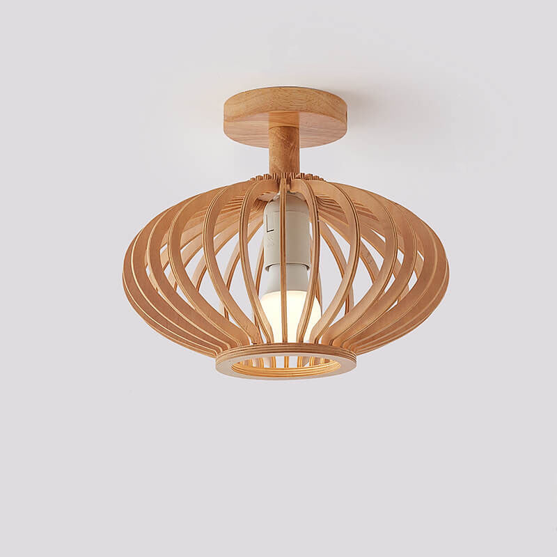 Nordic Wood Geometric Round 1-Light Semi-Flush Mount Ceiling Light