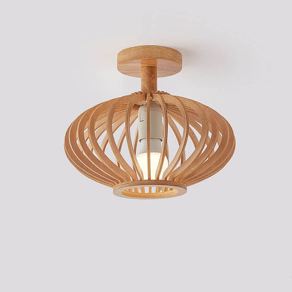 Nordic Wood Geometric Round 1-Light Semi-Flush Mount Ceiling Light