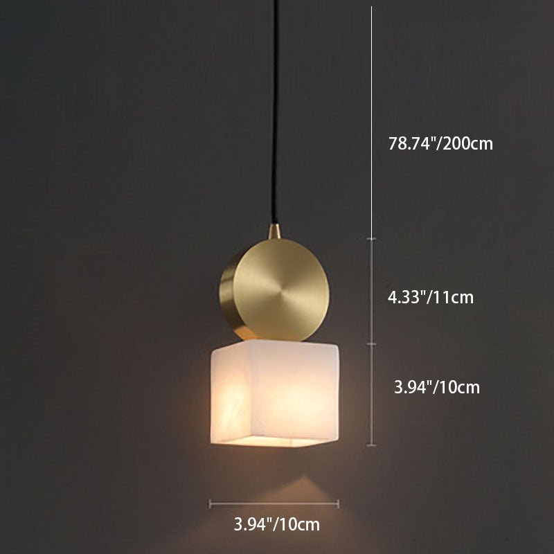 Modern Luxury Geometric Cube Marble Shade Brass 1-Light Pendant Light For Living Room