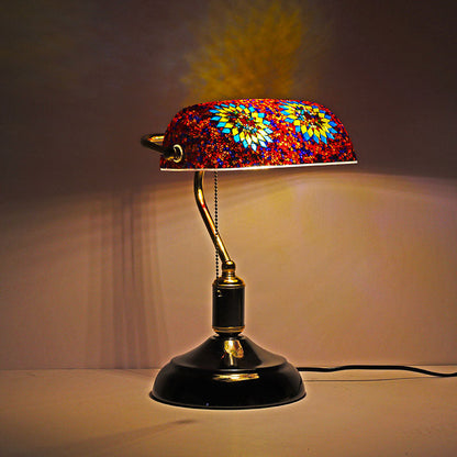 Contemporary Boho Iron Glass Rectangular Mosaic Zipper 1-Light Table Lamp For Bedroom