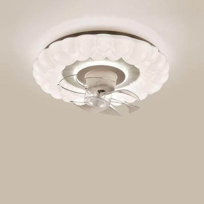Modern Minimalist Round Hardware LED Flush Mount Ceiling Fan Light For Living Room