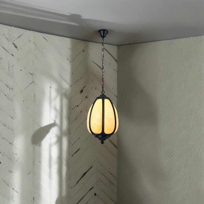 Modern Art Deco Cast Aluminum Oval Pumpkin 1-Light Pendant Light For Outdoor Patio