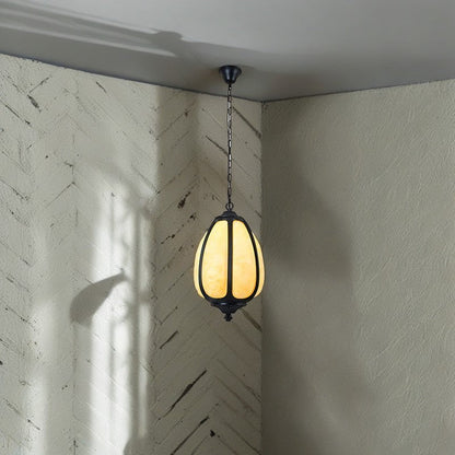 Modern Art Deco Cast Aluminum Oval Pumpkin 1-Light Pendant Light For Outdoor Patio