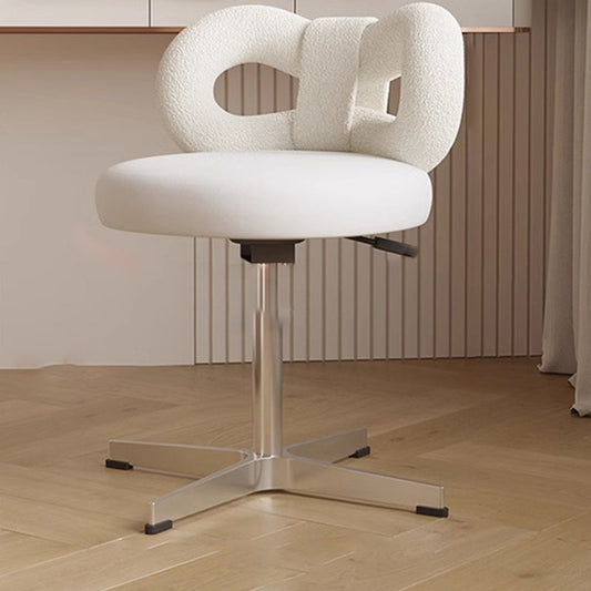 Modern Art Deco Butterfly Knot Round Faux Leather Stainless Steel Vanity Stool Backrest Armless For Bedroom