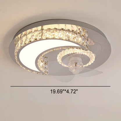 Modern Luxury Crystal Stainless Steel LED Flush Mount Ceiling Fan Light