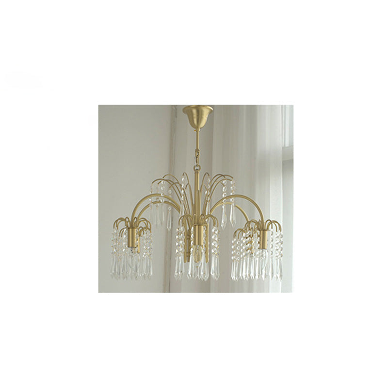 Traditional French Hanging Bead Chain Copper Crystal 3/6/8 Light Chandeliers For Livnig Room