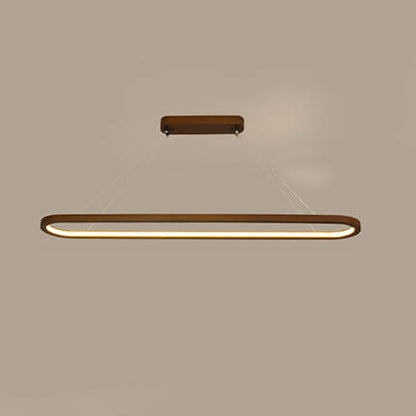 Modern Chinese Solid Wood Round Ring Frame Island Light LED Chandelier