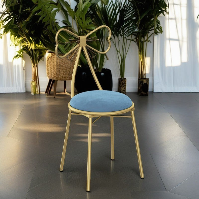 Contemporary Creative Bow Round Upholstered Velvet PU Leather Metal Vanity Stool Backrest For Bedroom