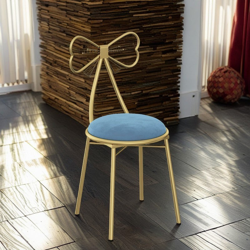 Contemporary Creative Bow Round Upholstered Velvet PU Leather Metal Vanity Stool Backrest For Bedroom