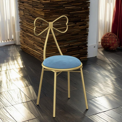 Contemporary Creative Bow Round Upholstered Velvet PU Leather Metal Vanity Stool Backrest For Bedroom