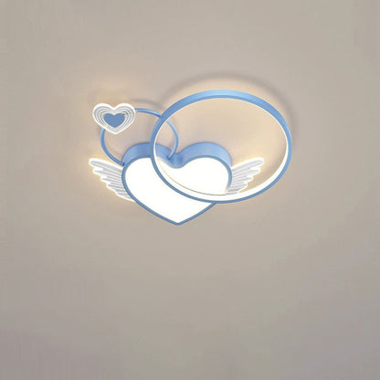 Modern Art Deco Heart Wings Round Acrylic Iron LED Flush Mount Ceiling Light For Bedroom
