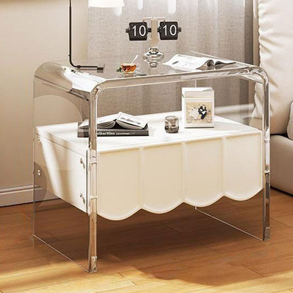 Modern Simplicity Rectangular Tabletop Acrylic Solid Wood Nightstand 1-Drawer For Bedroom