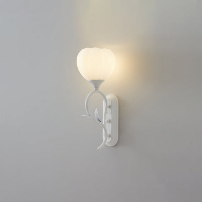 Modern Minimalist Cream Flower Iron Glass 1/2 Light Wall Sconce Lamp For Bedroom
