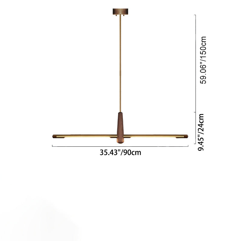 Contemporary Scandinavian Copper Brass Wood Strip LED Kitchen Island Light Chandelier For Dining Room