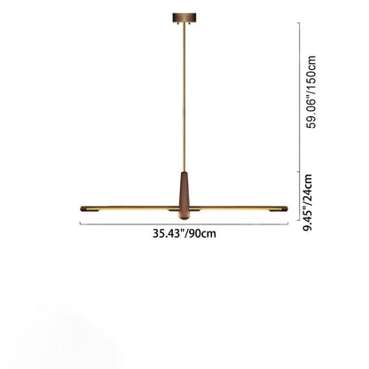 Contemporary Scandinavian Copper Brass Wood Strip LED Kitchen Island Light Chandelier For Dining Room