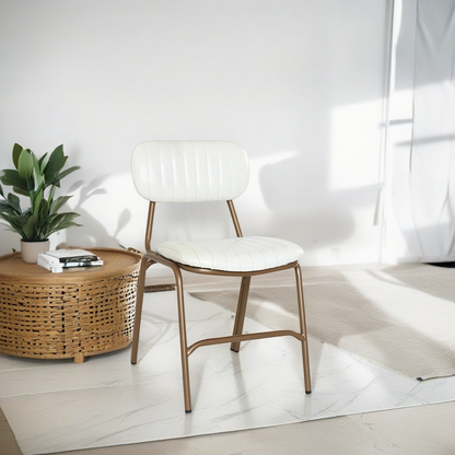 Contemporary Industrial PU Leather Iron Square Elliptical Stripe Dining Chair Backrest Footrest For Dining Room