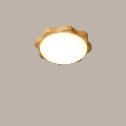 Contemporary Nordic Wood Acrylic Plum Shape LED Flush Mount Ceiling Light For Living Room