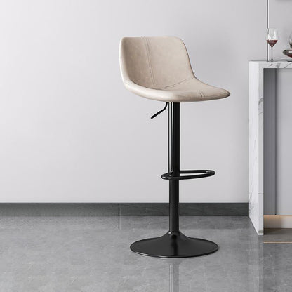 Contemporary Luxury Curved Faux Leather Height Adjustable Swivel Bar Stool Backrest Footrest For Dining Room