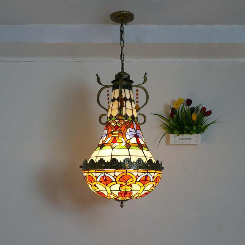 Traditional Vintage Half Round Table Teardrop Iron Glass 5/8 Light Pendant Light For Living Room