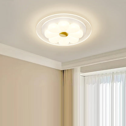 Traditional French Pastoral Floral Combination Acrylic Iron LED Flush Mount Ceiling Light For Living Room