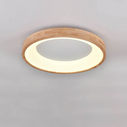 Nordic Minimalist Log Wood Round LED Flush Mount Ceiling Light