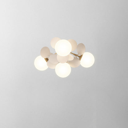 Contemporary Nordic Iron Acrylic Glass Flower Branch Round Ball 4/6/8 Light Semi-Flush Mount Ceiling Light For Living Room