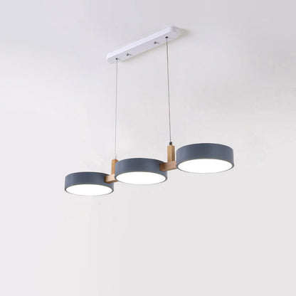 ثريا جزيرة LED معاصرة من الخشب الصلب مصنوعة من الأكريليك والمعدن بتصميم دائري على طراز الماكارون الإسكندنافي لغرفة الطعام 