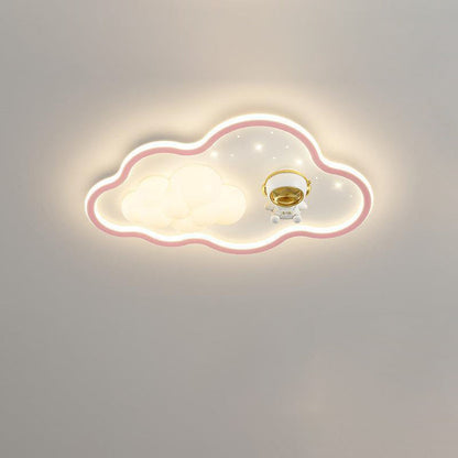 Modern Art Deco Kids Iron PE Cloud Rainbow Semicircular Astronaut LED Flush Mount Ceiling Light For Bedroom