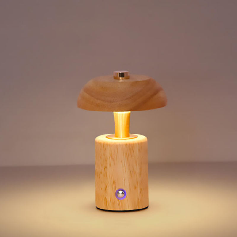 Contemporary Nordic Creative Solid Wood Mushroom LED Table Lamp For Bedroom