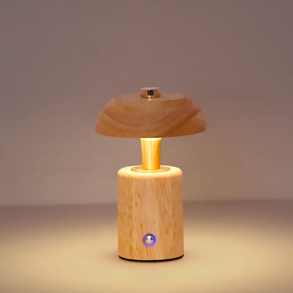 Contemporary Nordic Creative Solid Wood Mushroom LED Table Lamp For Bedroom