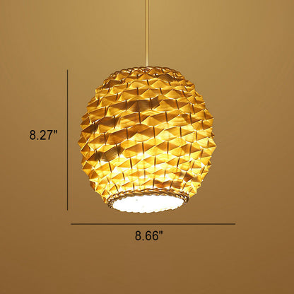 Modern Chinese Rattan Weaving Pineapple 1-Light Pendant Light