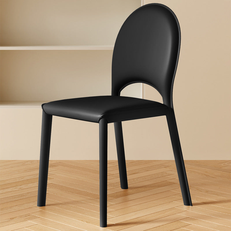 Modern Minimalist Square Oval Back Genuine Leather Carbon Steel Dining Chair For Dining Room
