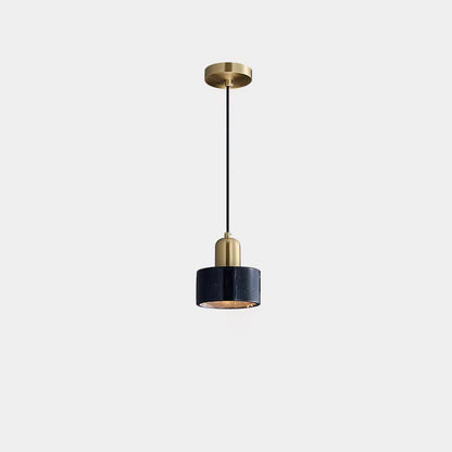 Contemporary Scandinavian Cylinder Marble Shade 1-Light Pendant Light For Living Room