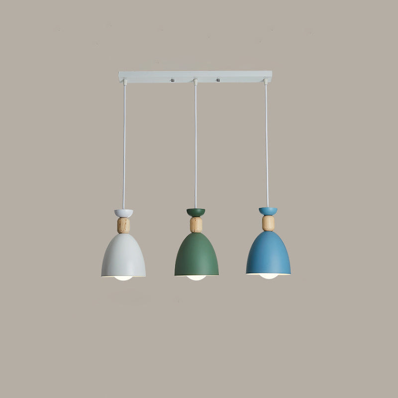 Modern Minimalist Round Cone Iron Wood 1/3 Light Island Light Chandelier For Dining Room