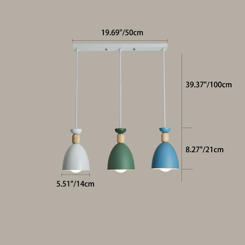 Modern Minimalist Round Cone Iron Wood 1/3 Light Island Light Chandelier For Dining Room