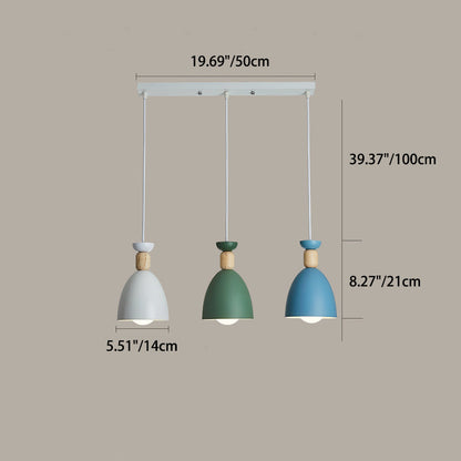 Modern Minimalist Round Cone Iron Wood 1/3 Light Island Light Chandelier For Dining Room