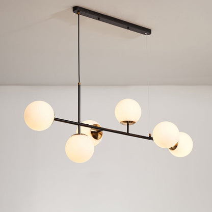 Contemporary Nordic Iron Glass Strip Ball 6-Light Island Light Chandeliers For Dining Room
