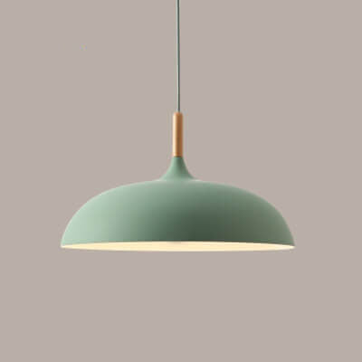 Modern Metal Wooden Top 1-Light Dome Pendant Light