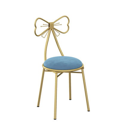 Contemporary Creative Bow Round Upholstered Velvet PU Leather Metal Vanity Stool Backrest For Bedroom